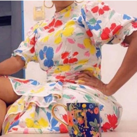 Rixo X Target Floral Mock Neck Cascade Ruffle Dress Maxi 20/22W EUC - Picture 2 of 10